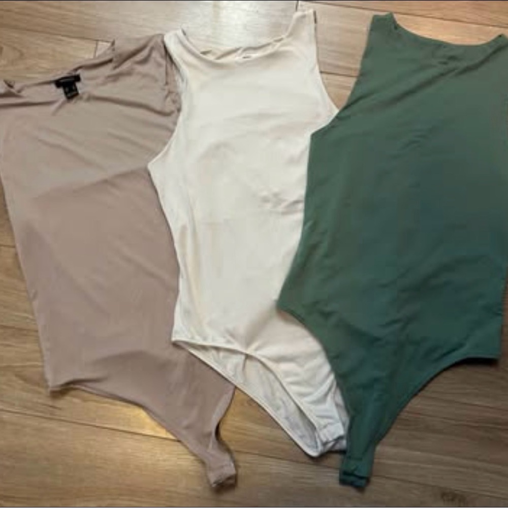 Sleeveless Bodysuits - Beige, White, Green